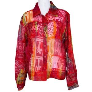 Erin London Blouse Top Womens Floral Sheer Ethereal Vibrant Red Medium Y2K Artsy
